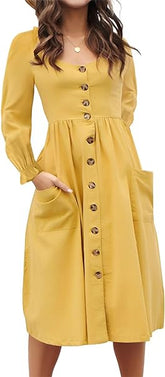 Long Sleress Button Down Boho Midi Dress